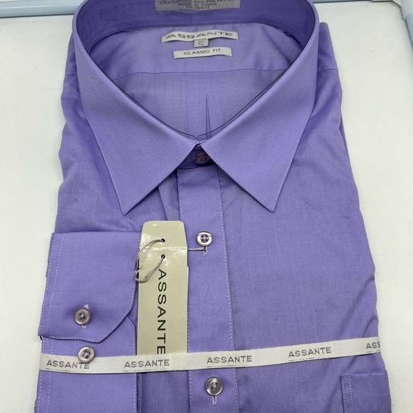 NEW ASSANTE men’s classic fit light lavender dress shirt size 21 4/5 sty… - Picture 11 of 13